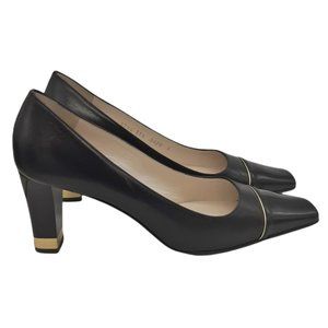 ST. JOHN Black & Gold Square Cap Toe Pumps SZ 7.5